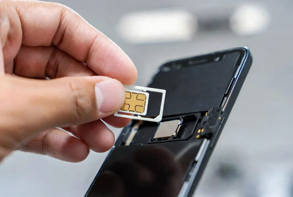 Inserting SIM card into Android phone using SIM ejector tool