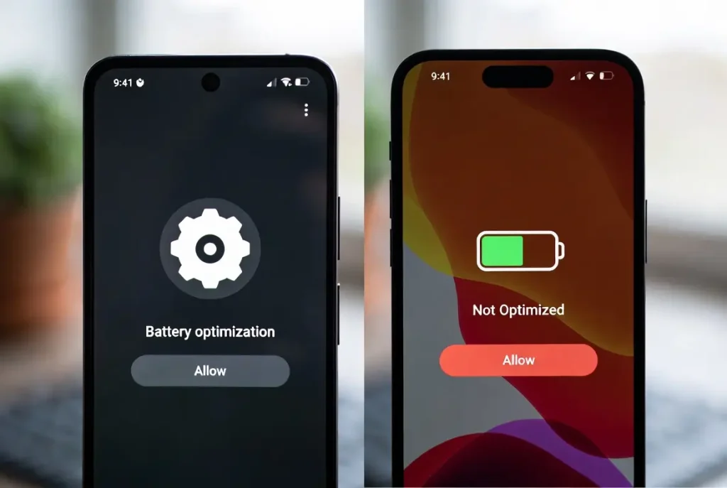Android vs iPhone battery optimization comparison with system settings