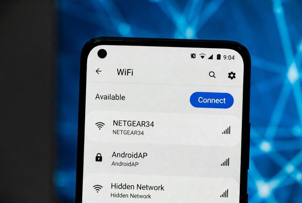 Android phone WiFi setup screen connecting to wireless network