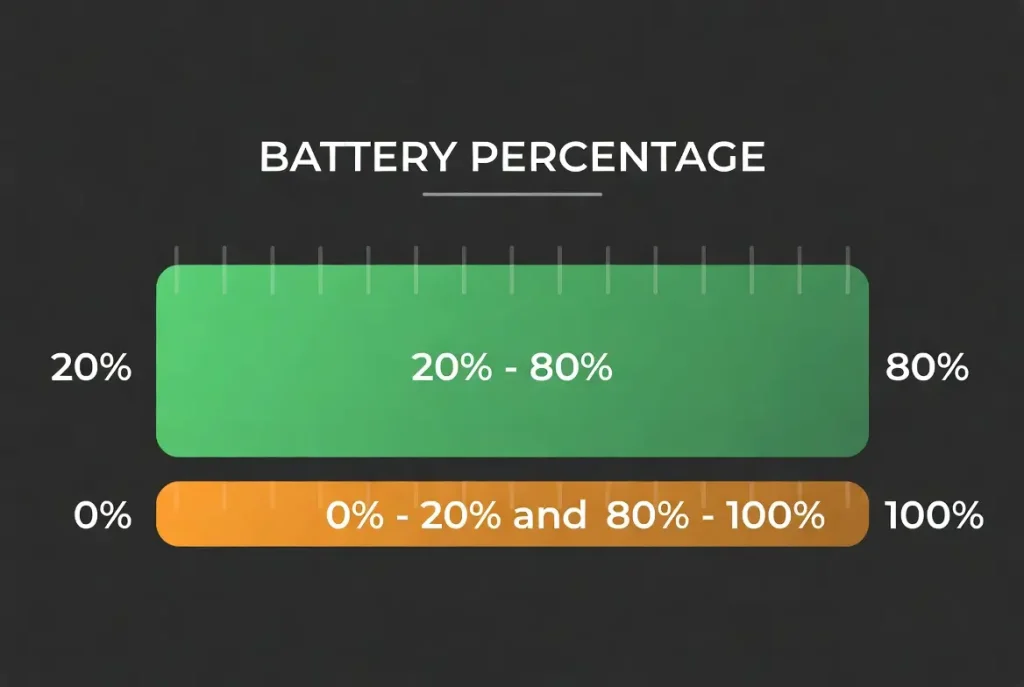Ideal battery charging range between 20 and 80 percent