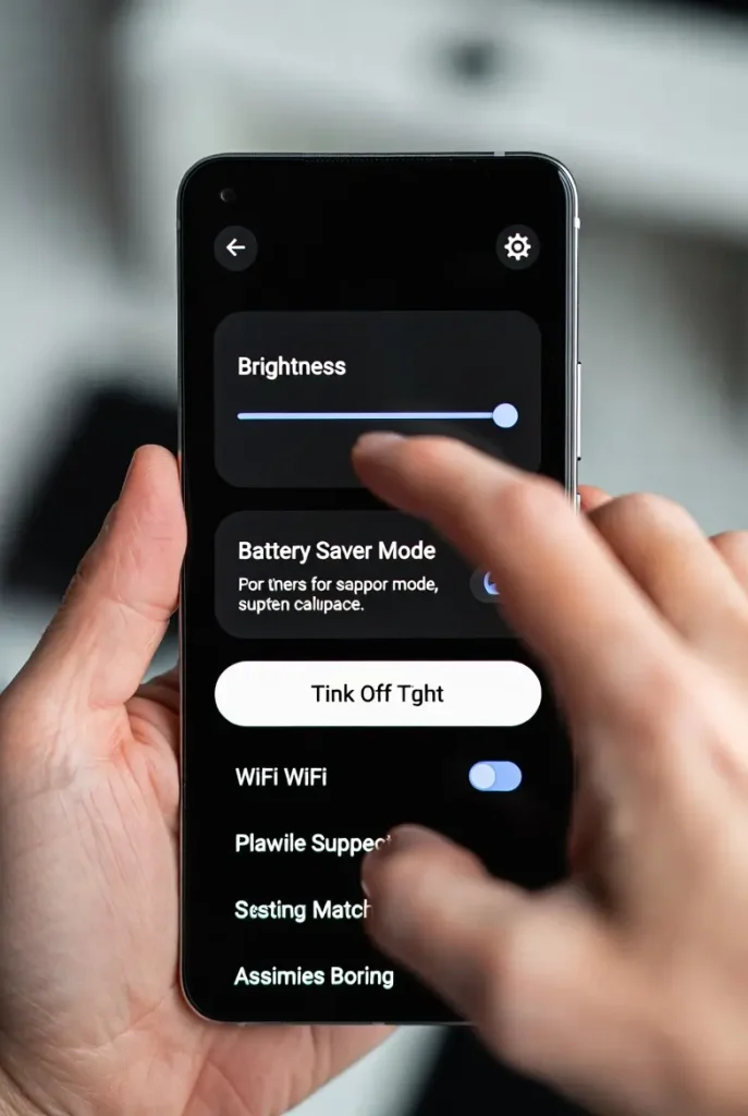Quick mobile battery saving settings including brightness control and battery saver mode