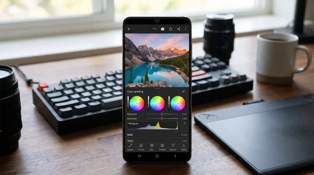 Adobe Lightroom Mobile photo editing interface on Android smartphone.