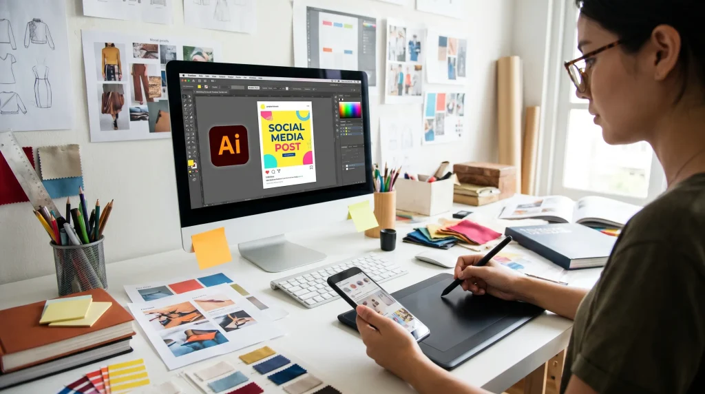 Canva AI creating social media graphics and marketing designs on Android