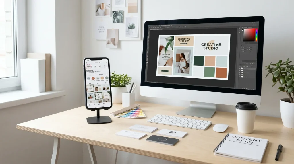 Canva design templates and photo editing tools for social media content.