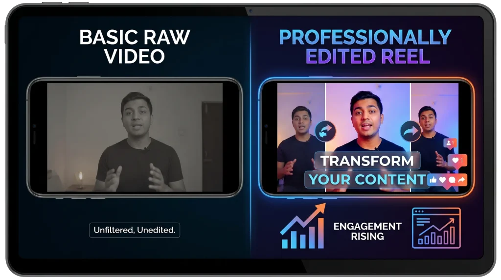 Comparison between unedited and professionally edited social media video content.