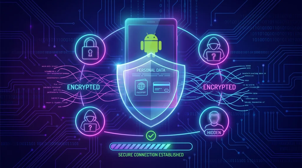 VPN protecting personal information and online privacy on Android devices.