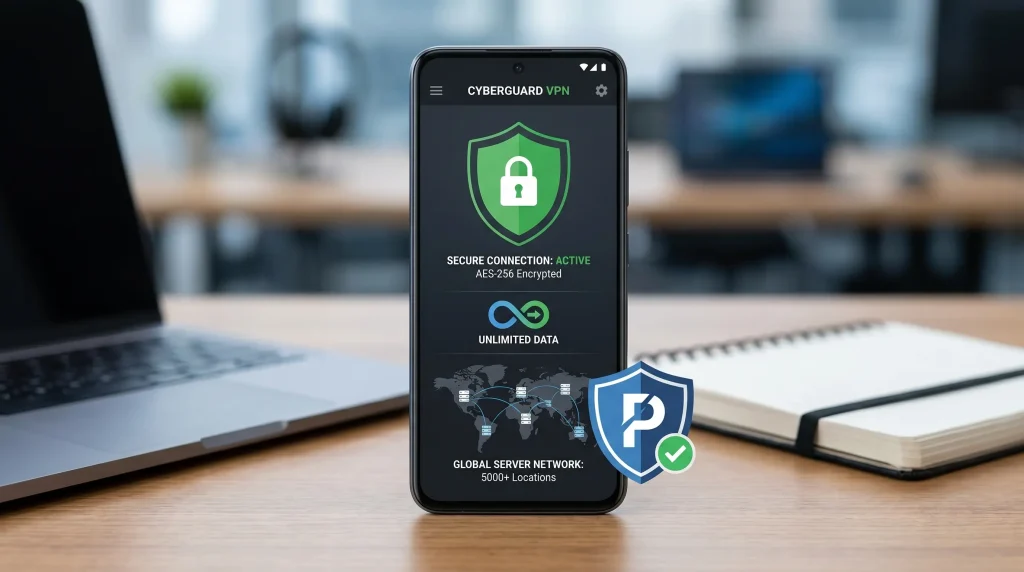 Proton VPN free Android app offering unlimited data and secure browsing protection.