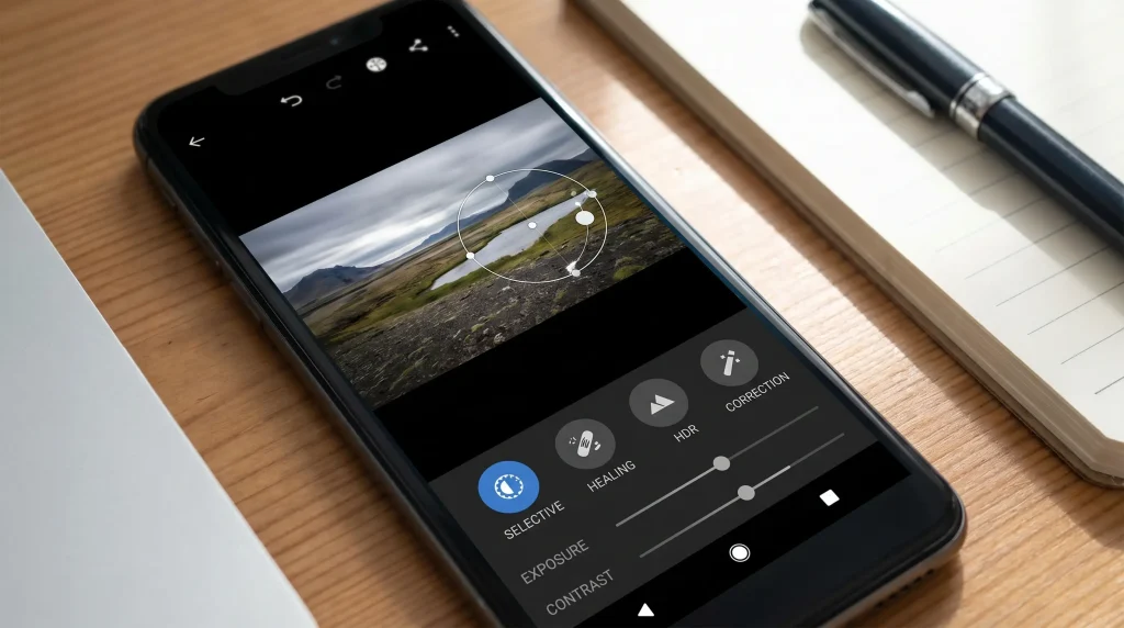 Free Android photo editing app with professional image enhancement tools.